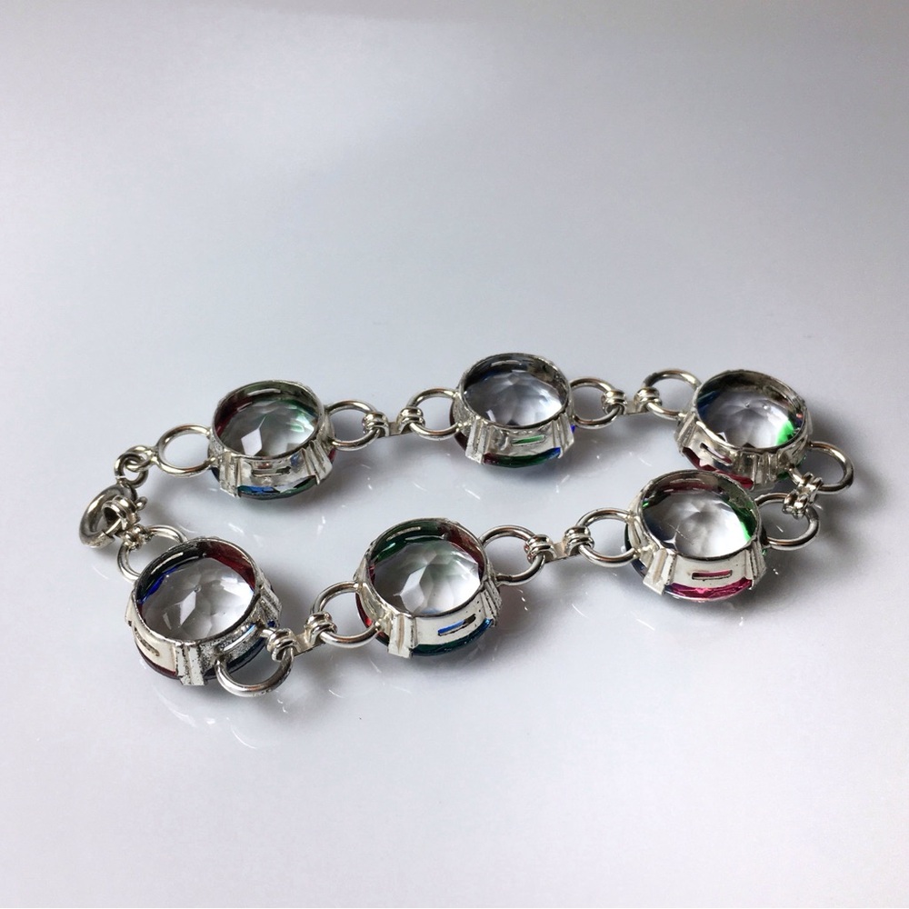 Colourful Glass Silver Tone Bezel Bracelet 7” - Picture 4 of 6